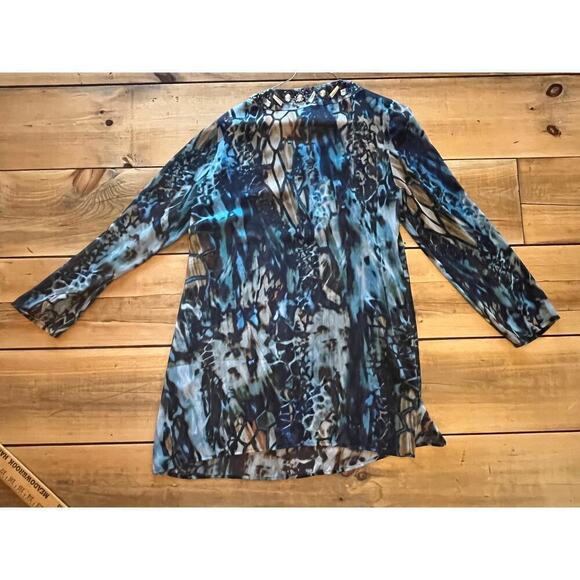 Chico's women's sheer embellished beaded multi color top/blouse. Size 1. - Picture 4 of 10